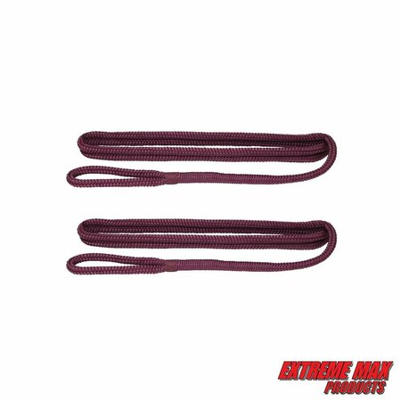 Extreme Max Extreme Max 3006.2585 BoatTector Premium Double Braid Nylon Fender Line Value 2-Pack-3/8" x 6', Plum 3006.2585